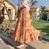 Feiyuan Bohemian Pastoral Chiffon Midi Skirt, One Size, A-line Swing Design for Vacation Style