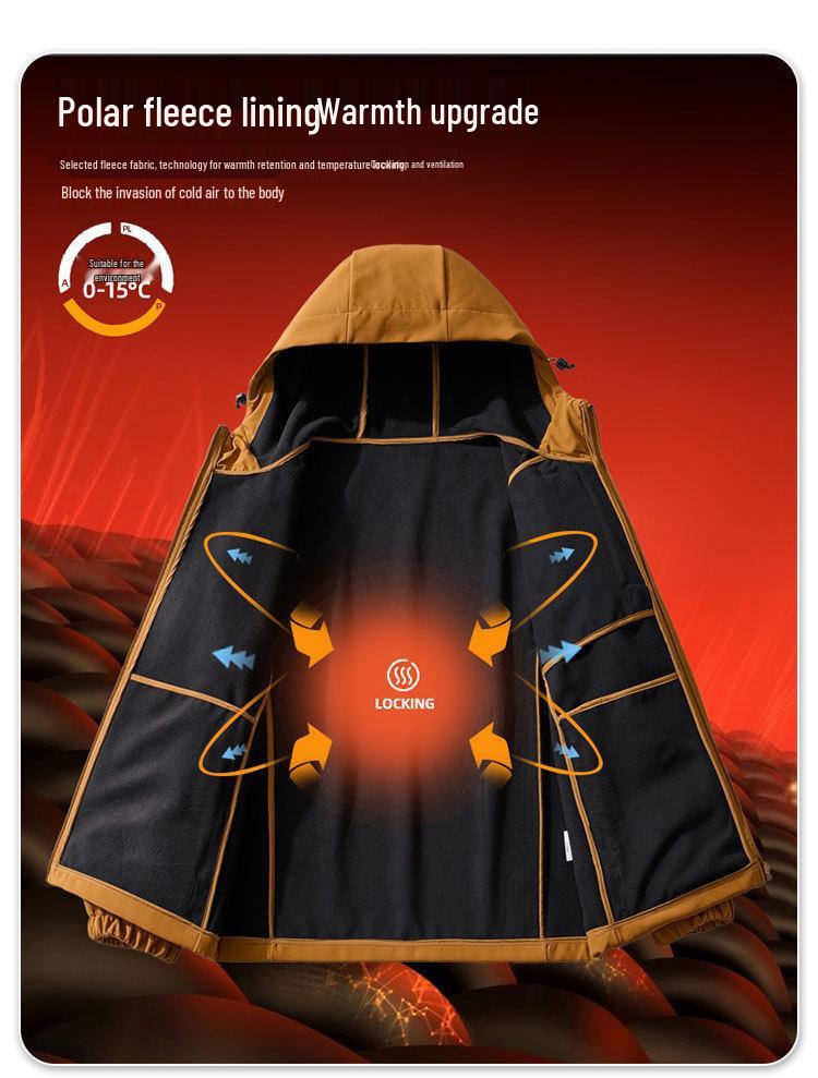 New Brand Softshell Men's Waterproof Fleece-Lined Windbreaker for Autumn/Winter Outdoor Mountain Climbing.