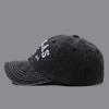 Vintage Washed Denim 6 Panel Star Frayed Patch Embroidery Curved Brim Adjustable Casual  Baseball Cap