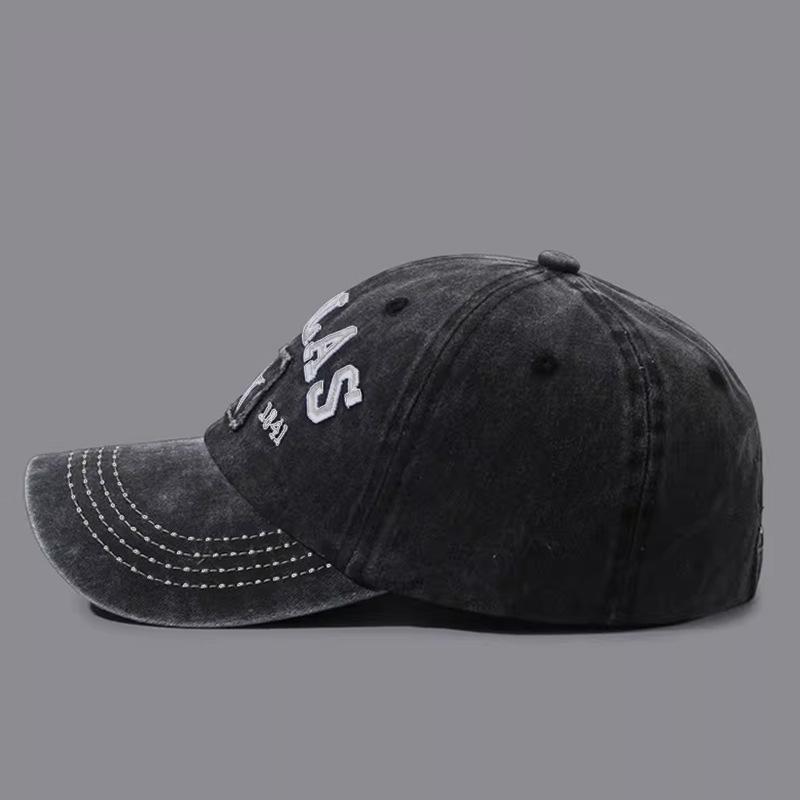 Vintage Washed Denim 6 Panel Star Frayed Patch Embroidery Curved Brim Adjustable Casual Baseball Cap