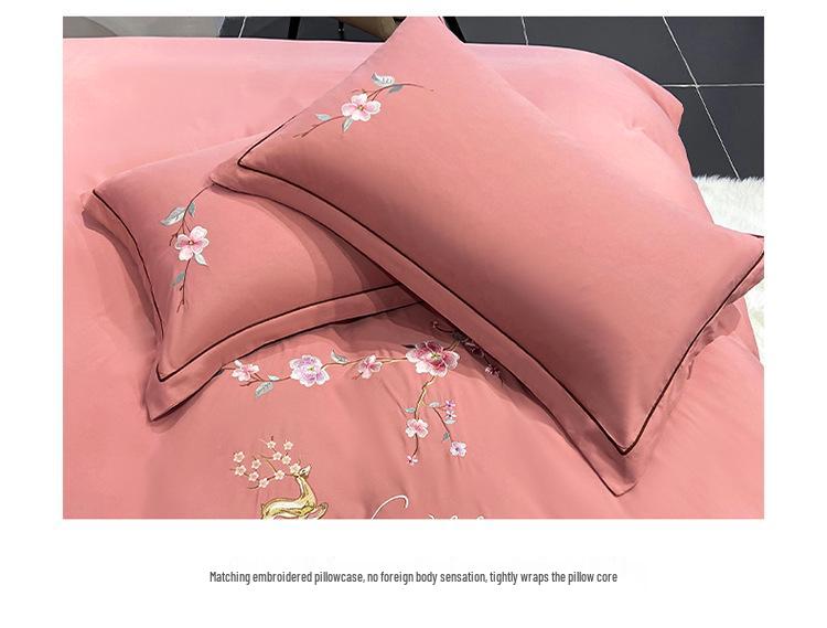 Embroidered Cotton Flannel 4-Piece Bedding Set - Solid Color, Warm Bed Sheets & Duvet Cover