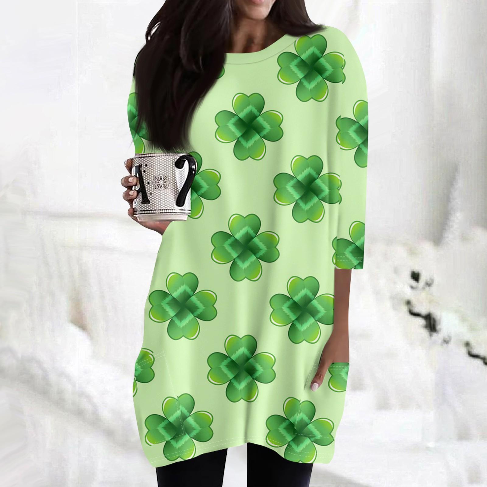 

Женские повседневные рубашки с рукавом 3/4, модные туники с принтом Святого Патрика и карманами M