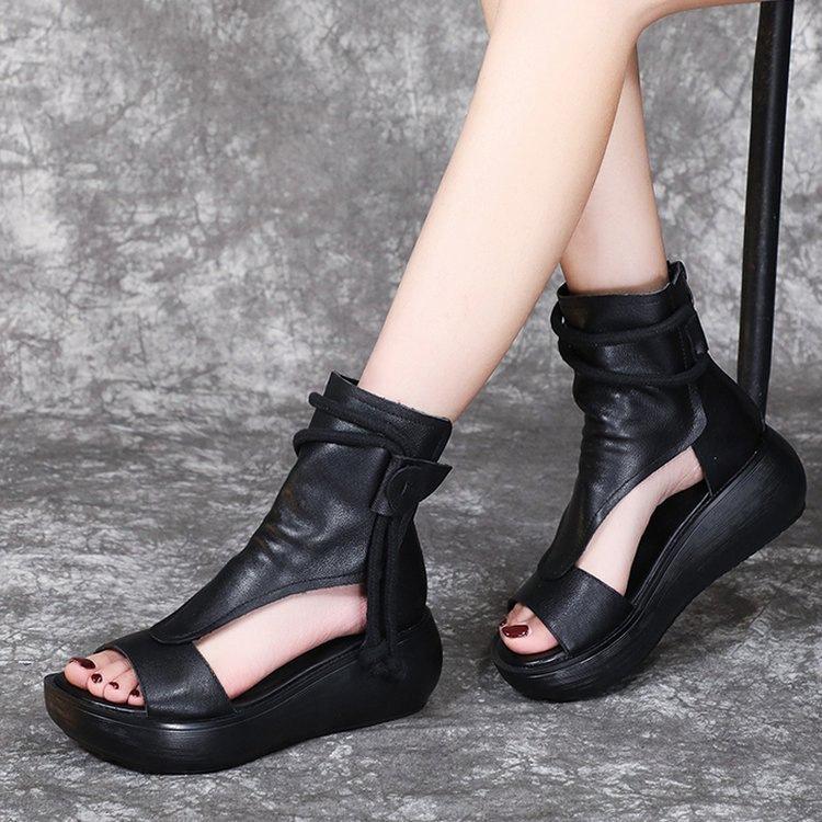 

Roman shoes women s summer casual fashion 2025 new high-top heel cool boots soft leather thick-soled fish mouth sandals 35