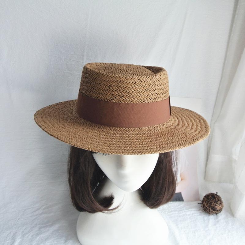 Französischer Retro Sommer Herren- und Damen Handgewebter Panama Flachgipfel Zylinder Beschattung Urlaub Strand Sonne Strohhut