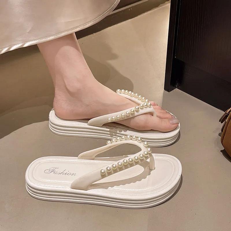 Women's Summer Fashion Slippers New Style Beaded Soft Sole Non-slip Wear-resistant Casual Versatile Flip Flops