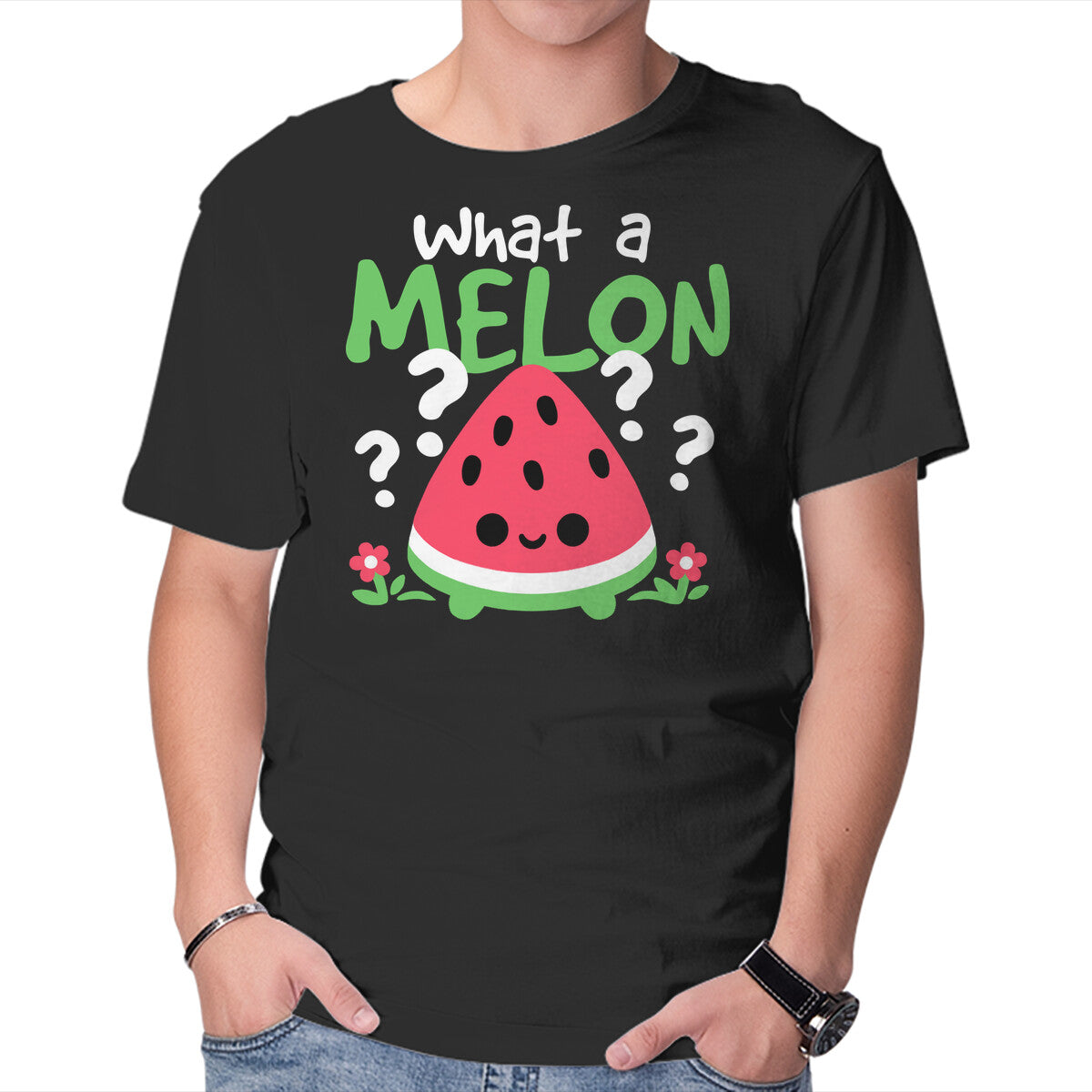 Unisex Crew Neck T-Shirt What A Melon Graphic Short Sleeve Casual Tee XL