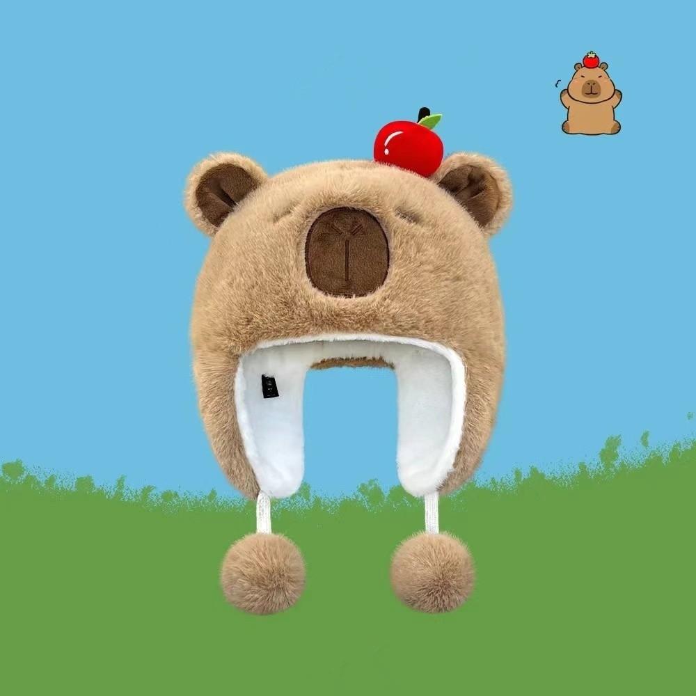 New Windproof Bonnet Cap Coldproof Warm Pullover Hat Plush Capybara Fluffy Ear Protection Cap Women