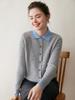 Women's Colorblock Cable Knit Cardigan with Faux Two-Piece Polo Neck Sweater