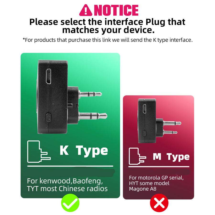ყურსასმენი PTT Bluetooth ყურსასმენი რაცია Baofeng Kenwood TYT რადიოსთვის K პორტი