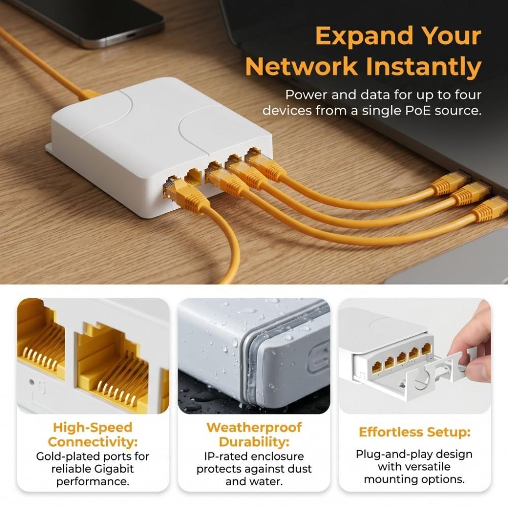 Industrial Network Switch Repeater 4 Port PoE Repeater for IP Port Transmission Extender