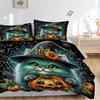 3pcs Spider Wizard Cat Pumpkin Design Pattern Bedding Three-Piece Set (1 Cover + 2 Pillowcases, No Fillings), This Printed Bedding Set Is So