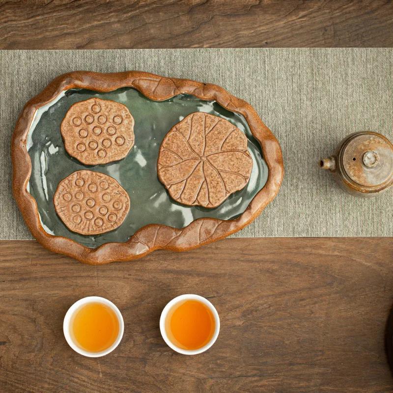 Tea Tray New Type of Crude Pottery Dry Bubble Tea Saucer Hand-raised Pot Pad Storage Water Lotus Leaf Teaboard