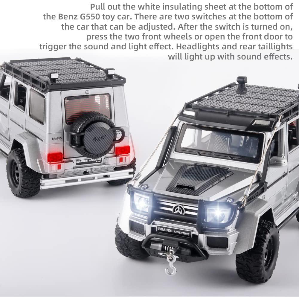 Model de mașină Benz G550 la scară 1/24 de jucărie, mașină de jucărie cu tragere înapoi cu sunet și lumină pentru copii, copii mici, băieți, fete, colecție de cadouri