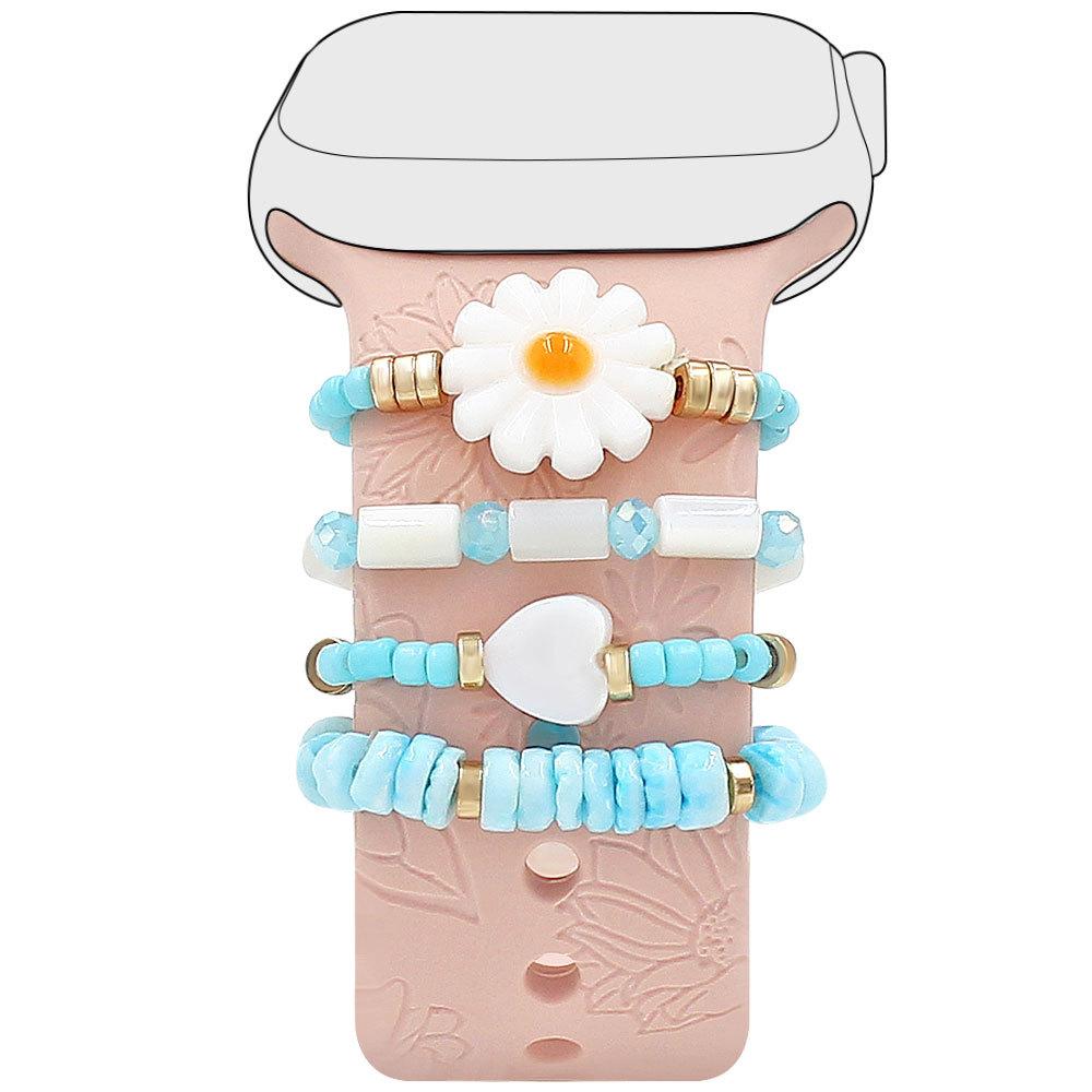 4pcs Flowers Beads Strap Decorative Ring Shells Beads Strap Accessories for Apple Watch Band Women