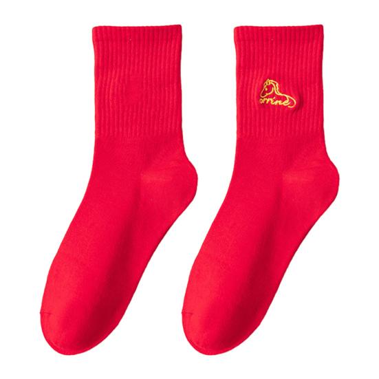 2026 Chinese Zodiac Socks Year of Horse Red Fortune Socks New Year Embroidered Crew Socks Horse Zodiac Year Gifts for Men Women