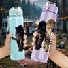1PC Black Leopard Cat Standing Animal Print 750ml Color Plastic Sports Water Bottle Leakproof Flip Straw Lid Suitable for Sports Office Home Use
