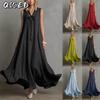 Fashion Summer Spring Solid Color Print Sleeveless V-Neck Casual Dresses