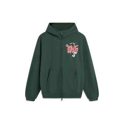 Li Ning Badfive Letter Zipper Hoodie Loose Casual Cardigan Unisex Hoodies Dark-Green AWDTE07-2