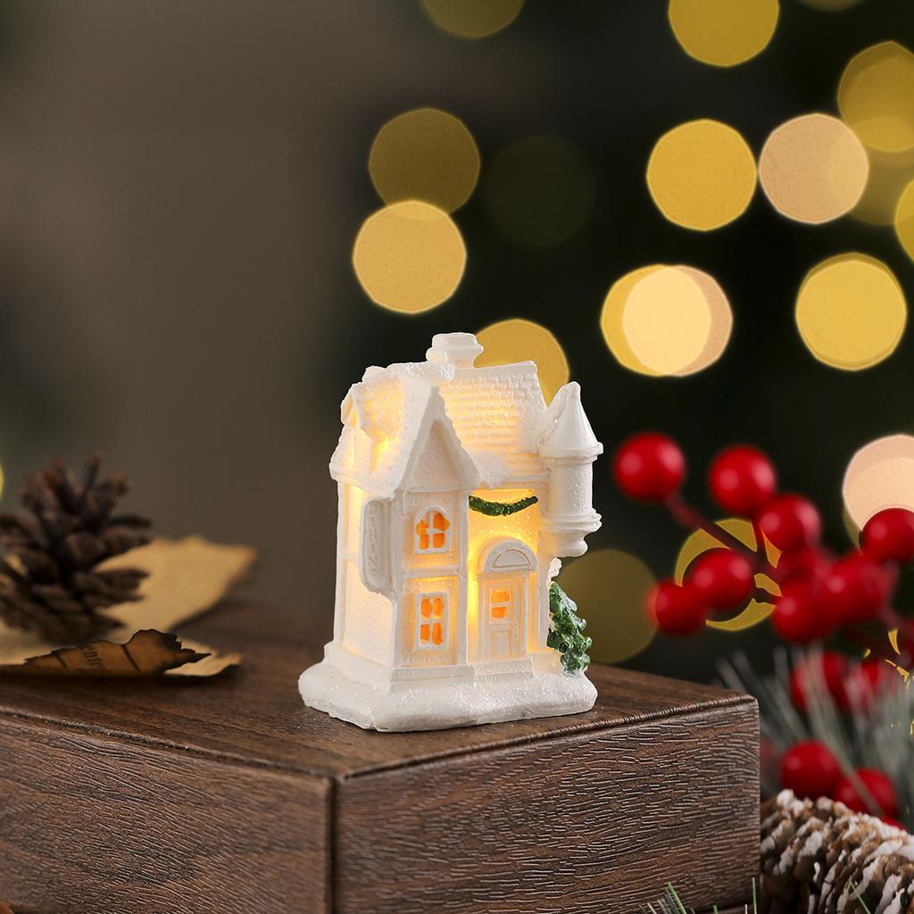 Micro Landscape Ornament Energy-Saving White Resin Small House Festival Party Decor Exquisite Christmas Decoration Gift For Home