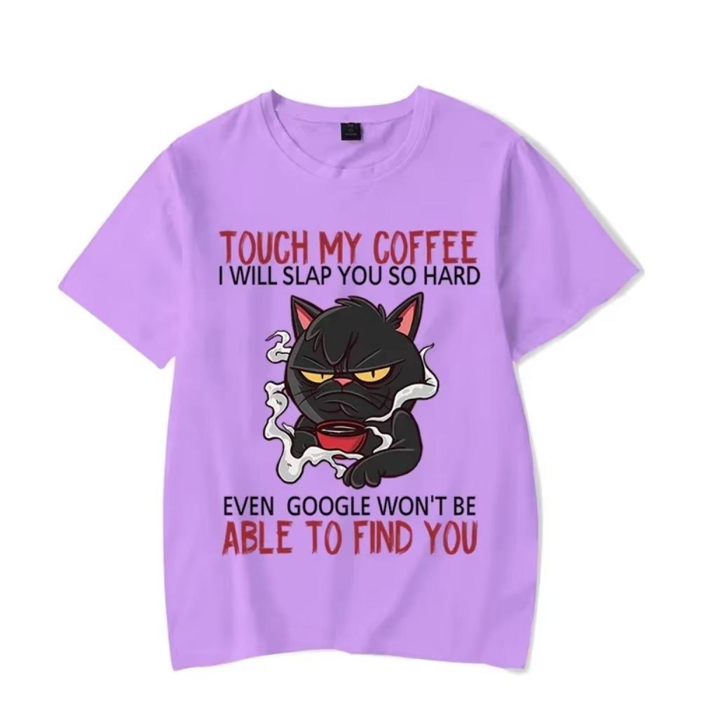 Kawaii Katze T-Shirts Tops Fass meinen Kaffee an, ich werde dich so hart schlagen Grafik T-Shirt Lustiges T-Shirt Mode Harajuku T-Shirt Streetwear
