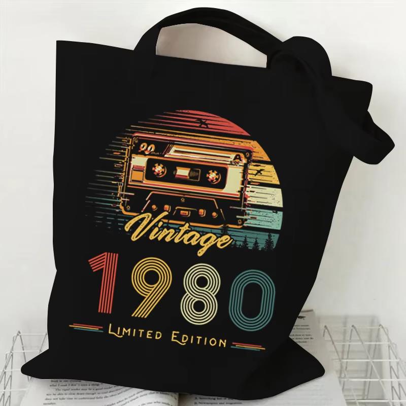 Fancy Style Studio Handtassen voor dames 1984 Vintage Canvas Boodschappentassen 1980-1989 Ontwerp Tote Bags voor Mannen Vrouwen Opvouwbare Straat Neutrale Canvas Tas