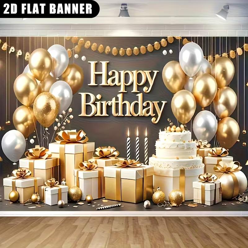 2D Geburtstag Hintergrund Schwarz Gold Kuchen Geschenk Party Zubehör
