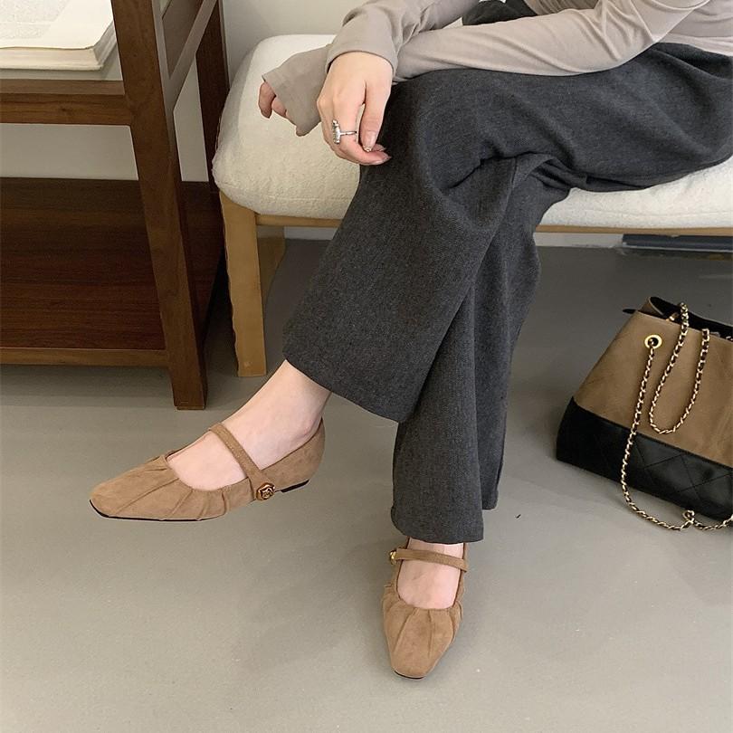 Inner Height Increase Suede Folds with Skirt Single Shoes Women's Shoes 2025 New Spring and Autumn Square Head Mary Jane Evening Shoes