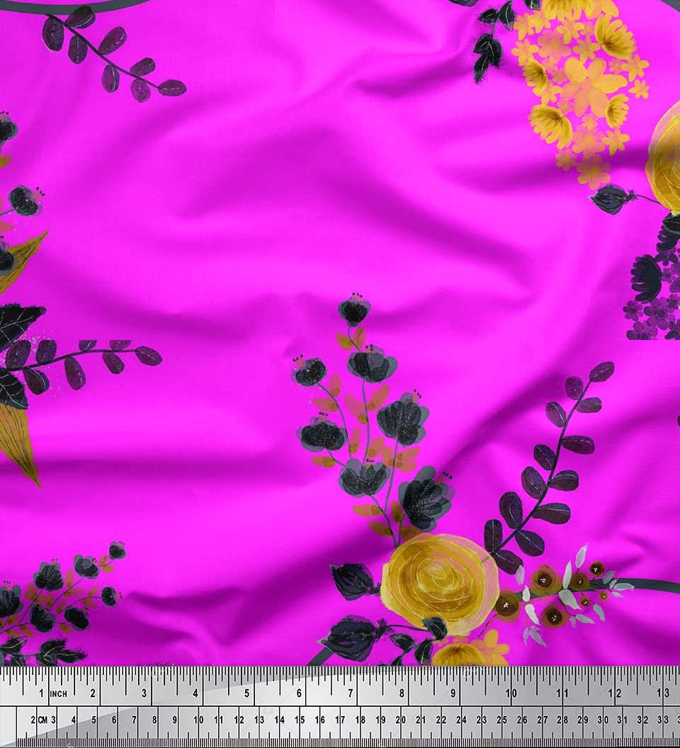 

Тканина Soimoi Japan Crepe Satin Leaves, Ranunculus & Rose Flower Print Швейна тканина 42 дюйми 42 Inch Wide - Poly Crepe фіолетовий