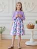 Girls 2 Piece Dress Set 4-7 Years Floral Print Slip Dress with Bolero Kids Princess Party Wedding Flower Girl Outfit Kids Daily Wear