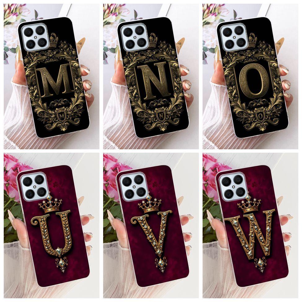 For Honor X8 4G Case Transparent Luxury Crown A-Z Letters 2D Flat Pattern Soft Phone Casing For Honor X8 TFY-LX1 TFY-LX2 TFY-LX3