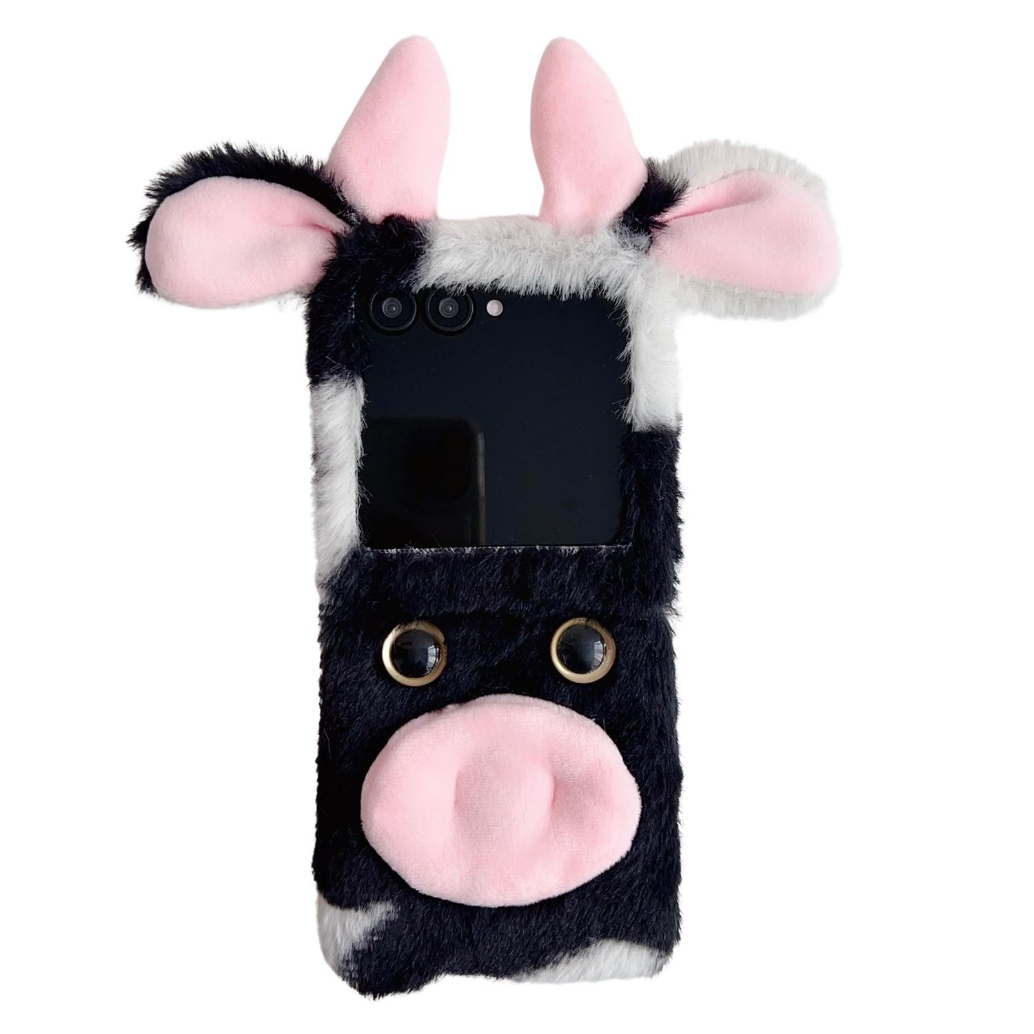 

Чехол для Motorola Razr 50 5G/Razr 2024 5G Пушистый Милый Корова Зимний Плюшевый Внутренний ТПУ Чехол для Телефона Black