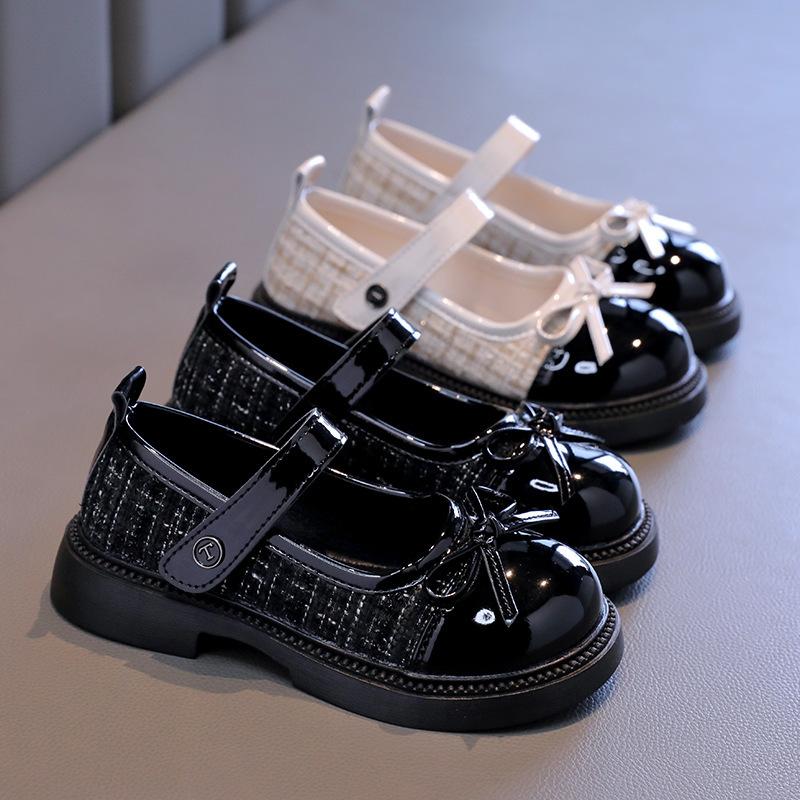 Girls' Korean-style leather shoes, new spring and autumn models, medium and large children's elegant bowknot single shoes, children's princess shoes,