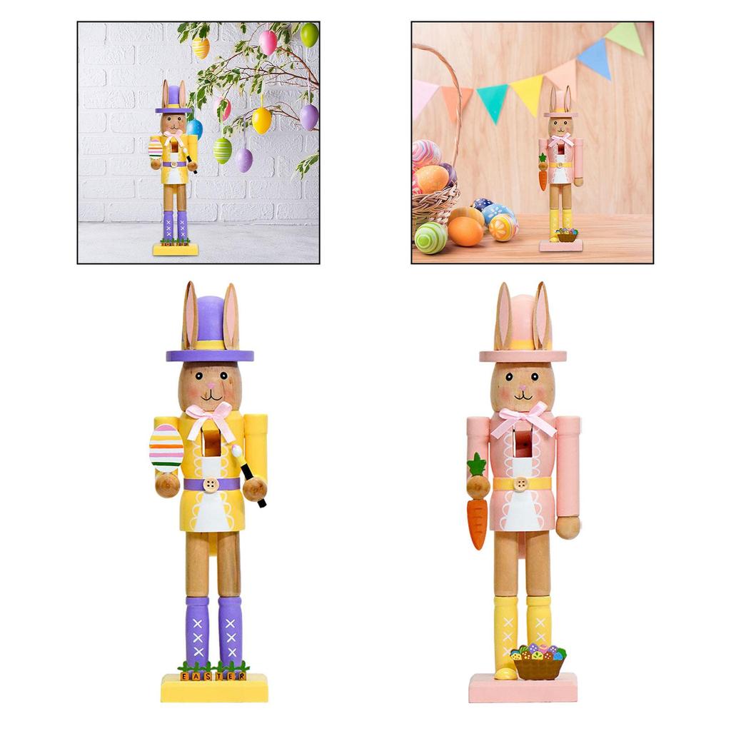 Easter Decor Party Supplies Decorative Rabbits Nutcracker Wooden Ornament for Festival Farmhouse Desktop Bookshelf Dining Room