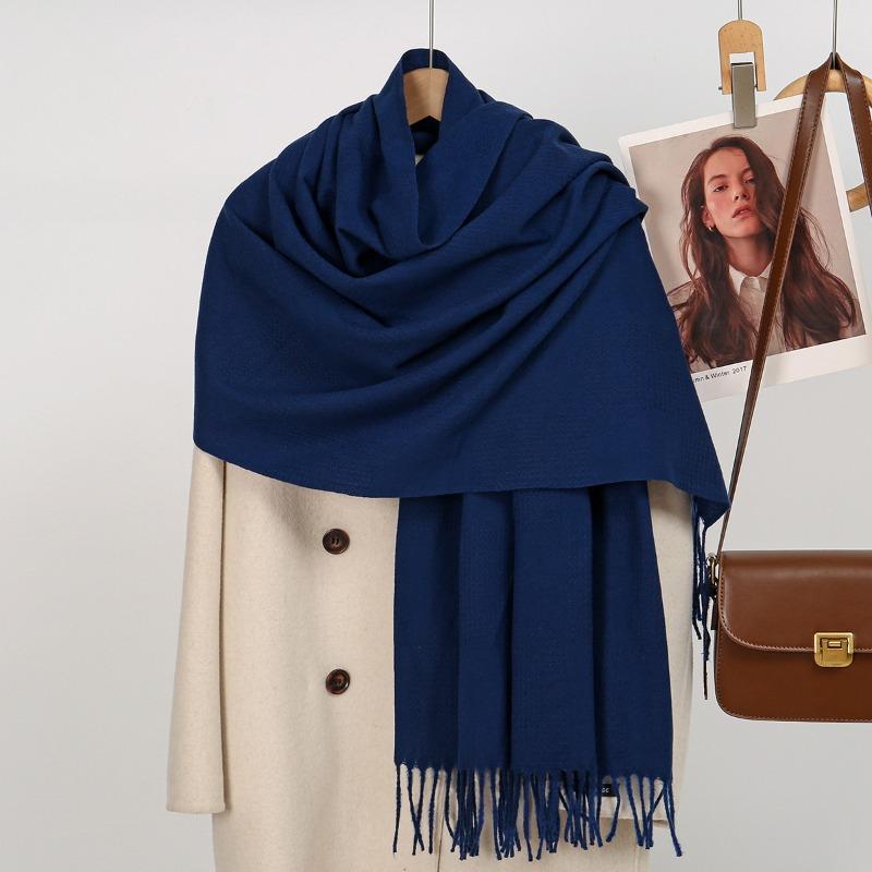 Hot-selling New Monochrome Imitation Cashmere Versatile Fringed Scarf In Autumn and Winter, Warm Long Shawl Scarf
