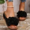 Elegant Wedge Sandals for Women Classic Style with Large Floral Decorations Suitable for Formal Occasions and  Slip-on Design with Strappy Back