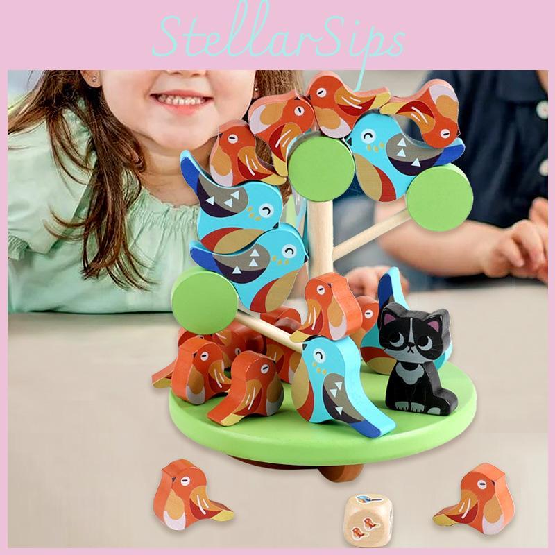 Wooden Bird Stacking Balance Tree Toy Puzzles For Kids Educational Family Play