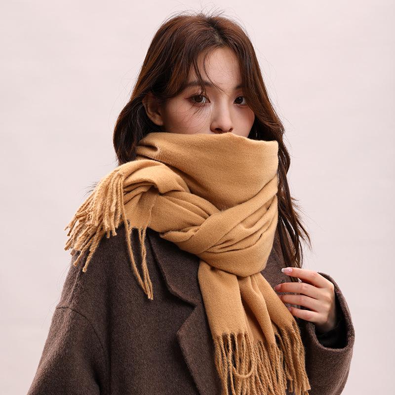 New solid color scarf women's winter versatile high-end shawl imitation cashmere fashion autumn and winter thickened scarf