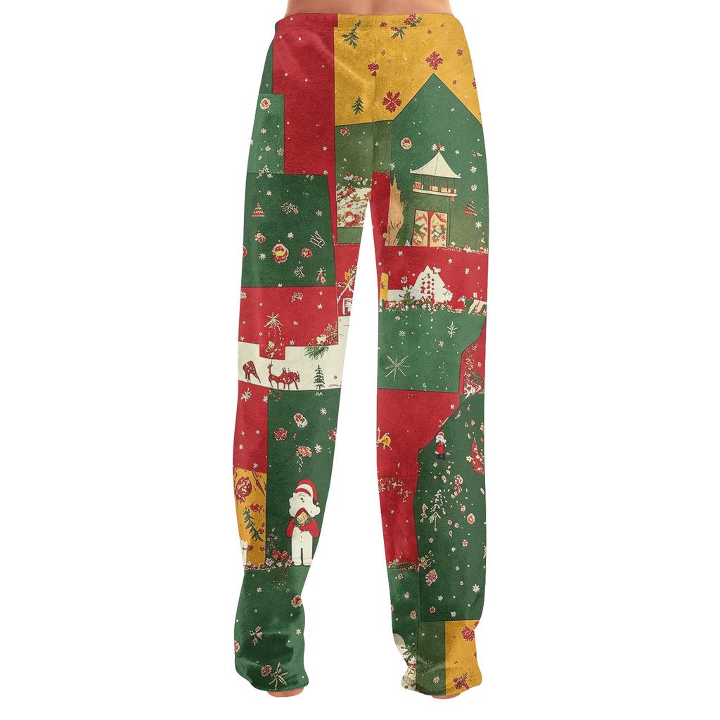 Women's Christmas Print Plush Pants Cozy Casual Pajama Bottoms for Holiday