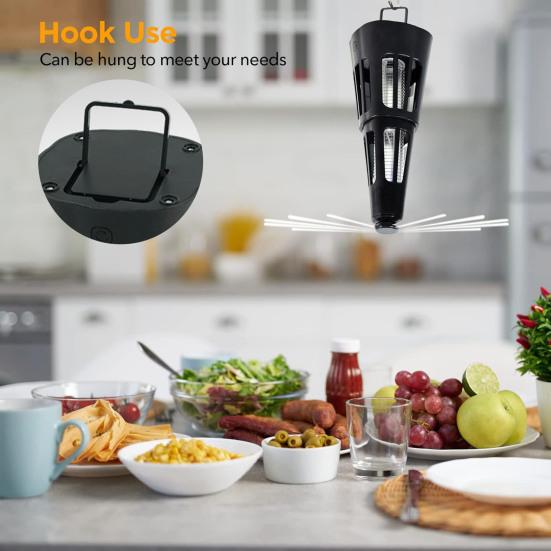 Tables Fly Repellent Fan with Holographic Blades Light USB Rechargeable Indoor Outdoor Picnic BBQ Kitchen Restaurant Table Top Fly Deterrent