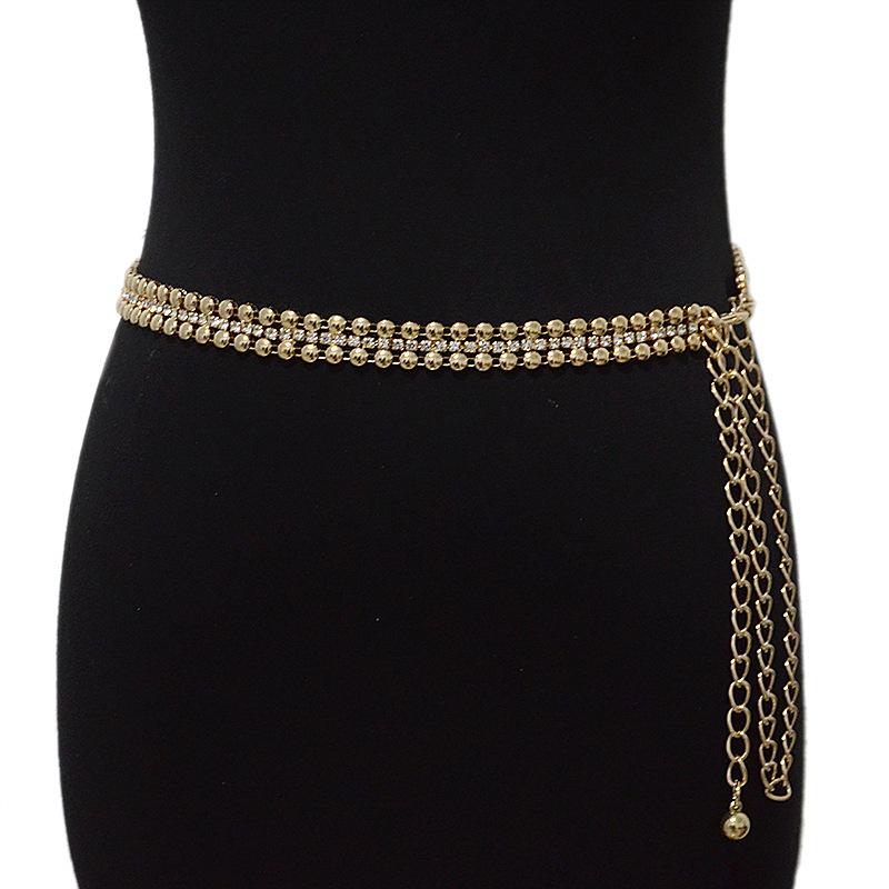 

Belt women s casual decorative metal waist chain rhinestone inlaid decorative diamond belt with skirt 115 золотий
