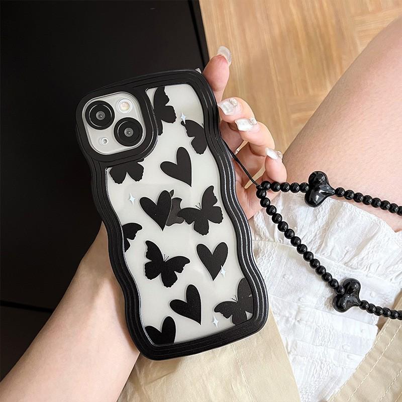 Black Love Butterfly Apple 16 Mobile Phone Case Applicable To IPhone15Pro Large Wave Soft Case 14 13 Pro Case