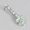 Cercei lungi de damă Estele cu design, cu placare cu rodiu, Floare CZ și pietre verde mentă