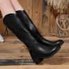 Winter New Round Toe Mid-Heel Knee-High Boots Back Zipper Solid Color Velvet Boots Fashion Sexy Elegant Women'S High Boots