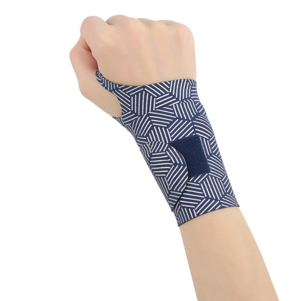 

Knitting Fabric Thumb Protective Sleeve with Fastener Tape Wrist Support Brace Unisex Navy Blue Hexagon
