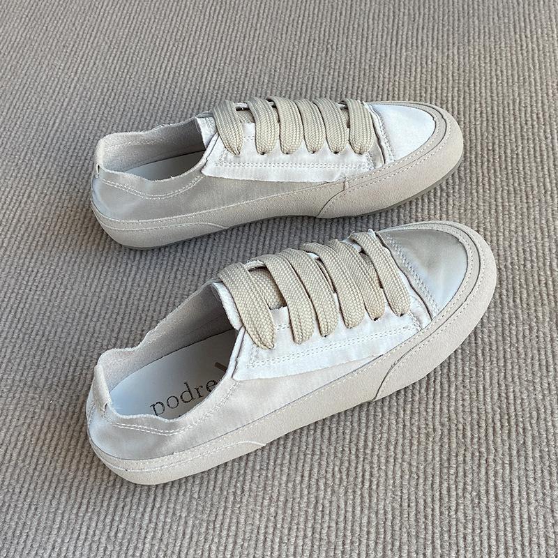 Niche Little White Shoes Women's Flat-bottomed Versatile Summer Thin Board Shoes Platform Single Shoes Silk Satin Canvas Shoes