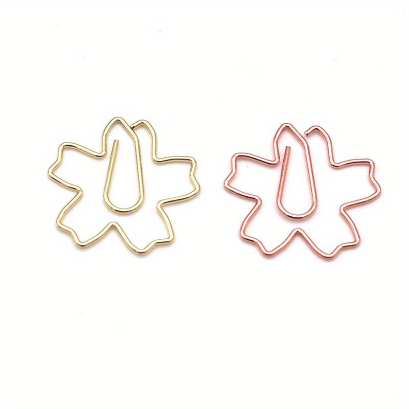 25Pcs Plated Paper Clips Sakura Paper Needle Bookmark Metal Memo Clip Stationery Cherry Blossoms Box Clips.
