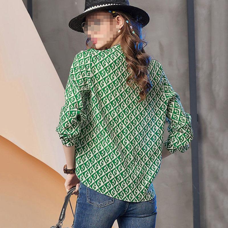 Damen T-Shirt Frühling Sommer Langarm V-Ausschnitt Chiffon Locker Kariert Druckweibliche Kleidung Mode Elegant Lässig Tops