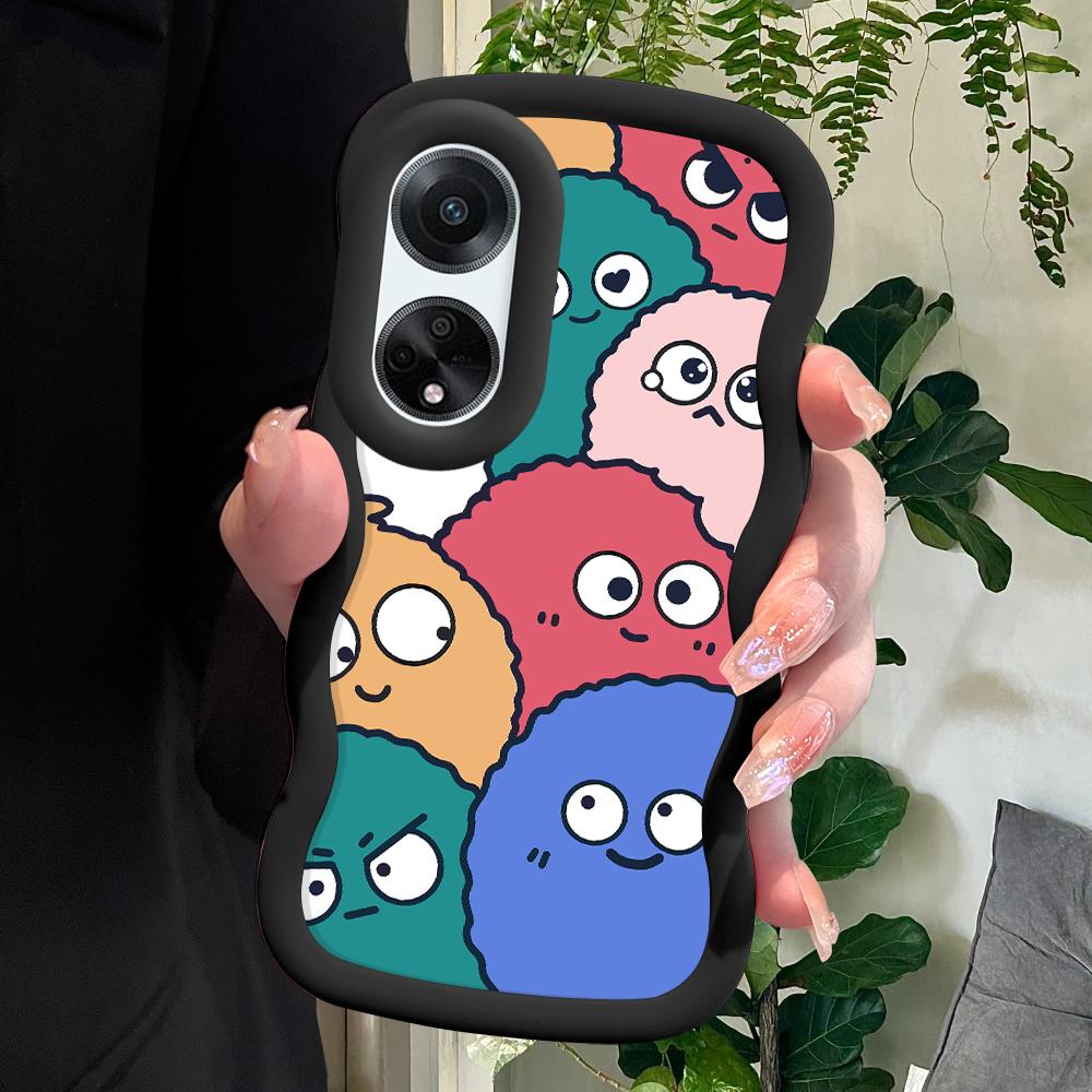 

Окрашенный узор Big Wave Edge Мягкий силиконовый материал Macaron чехол для телефона противоударный защитный резиновый чехол для OPPO Reno Realme OPPO A78 5G чёрный