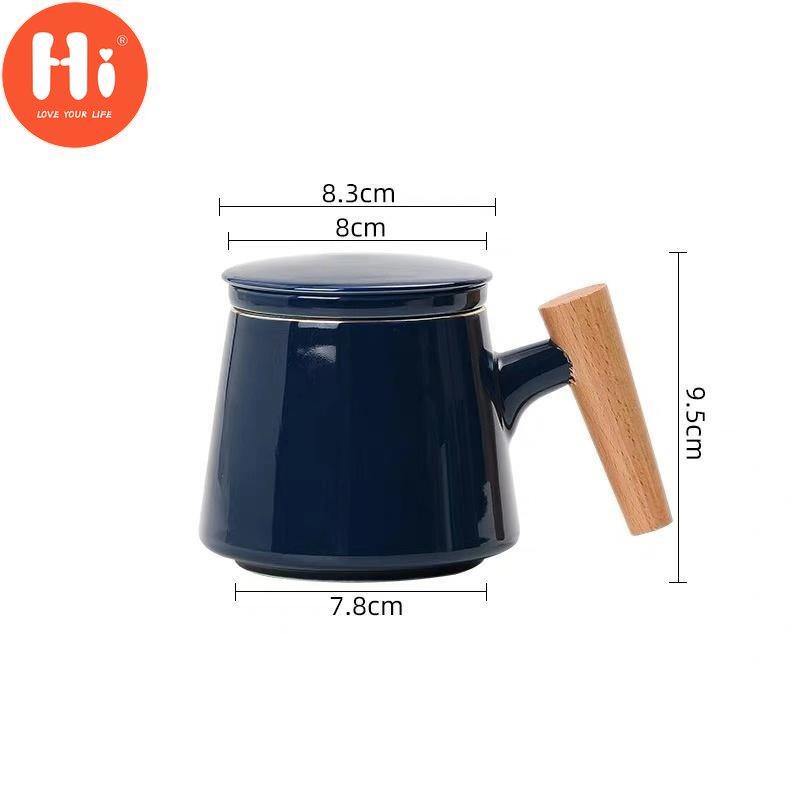 Hi 350ML Ceramic TeaCup With Lid and Infuser Cover Filter Wooden Handle Milk Coffee Juice Cup Tumbler Water Mugs Drinkware