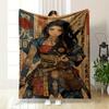 Samurai-themed Attire with Intricate Patterns, Tattoos, and Detailed Decorations. for All Seasons Blanket Lunch Break Throw Gift